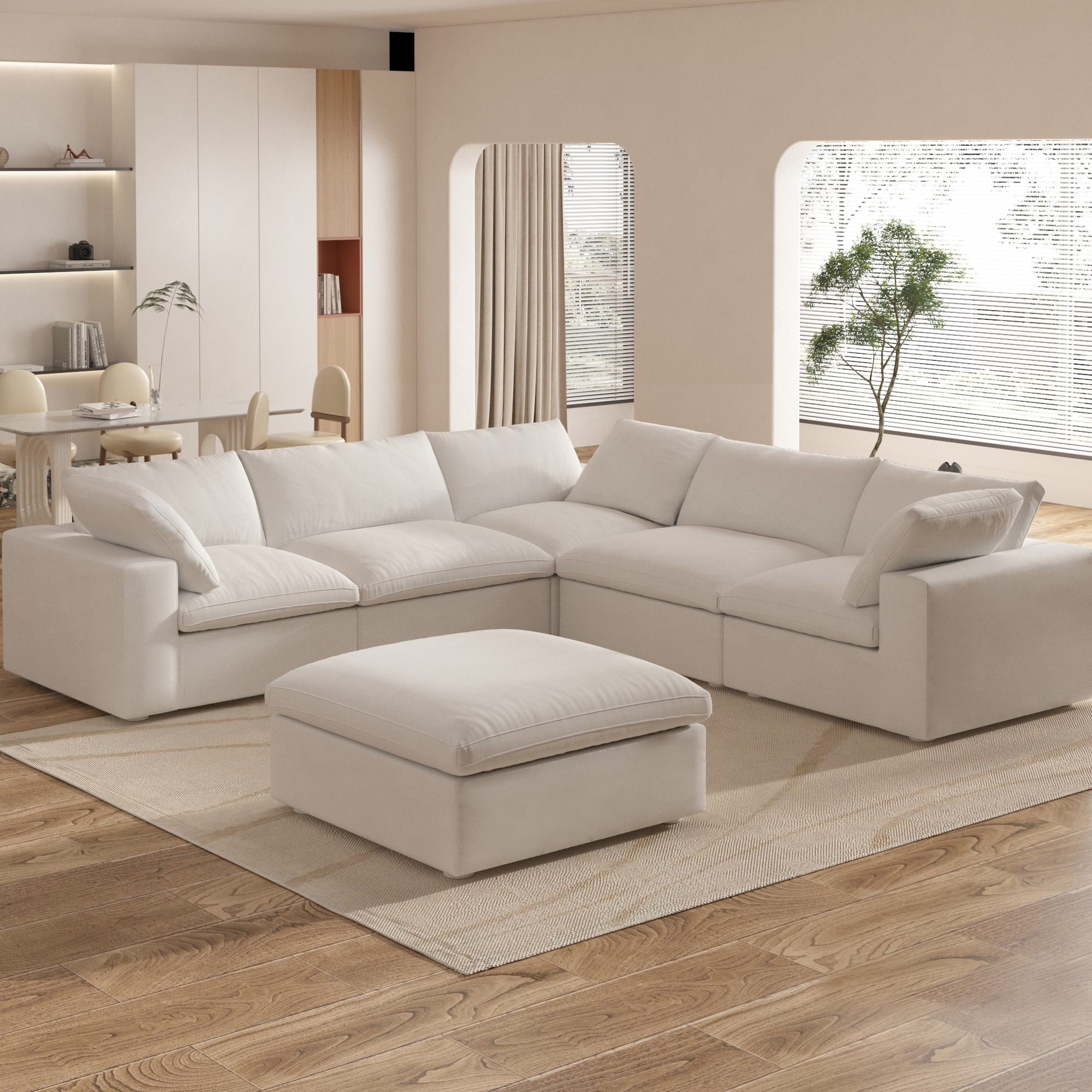 Oversized Two-Piece Couches, L Shaped Sofa, Corduroy, Right Chaise Daybed,with Armrests,Eight Throw Pillows,Corner Sofa