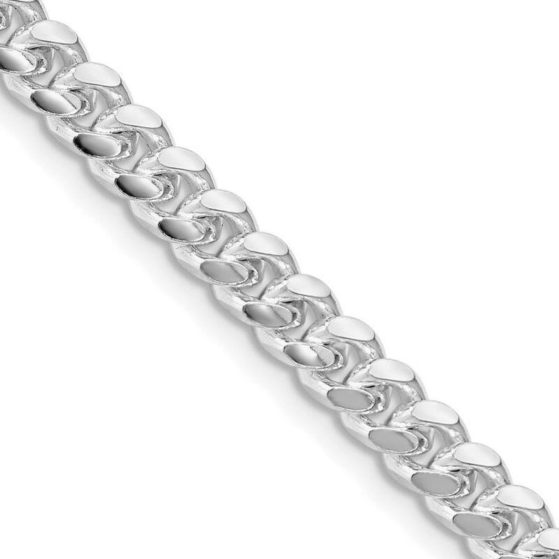 Curata 925 Sterling Silver Rhodium 5mm Domed Curb Chain Necklace for Men