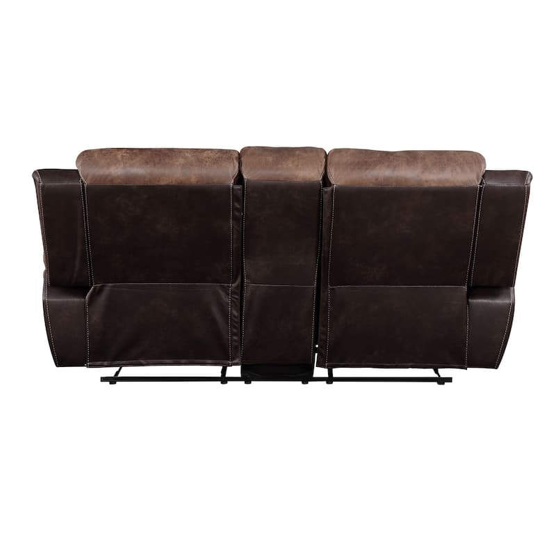 Motion Loveseat with Leatherette Upholstery and Channel Tufts, Brown