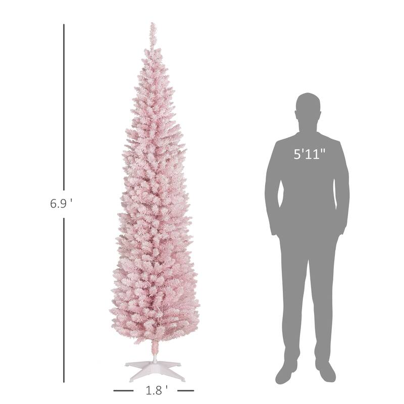 Pink White Plastic Steel Pencil Christmas Tree with 210 LED Lights - 21.6" Dia. x 82.8"H
