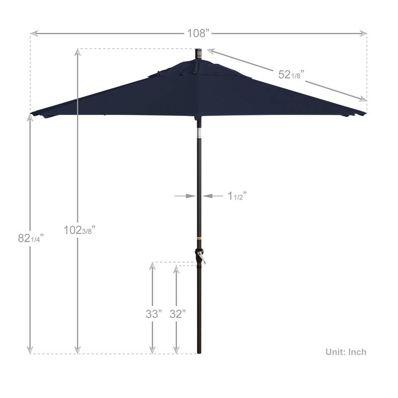 California Umbrella 9' Sunset Series Patio Umbrella Bronze Aluminum Frame and Ribs, Crank Lift Auto Tilt, Pacifica Pacific Blue