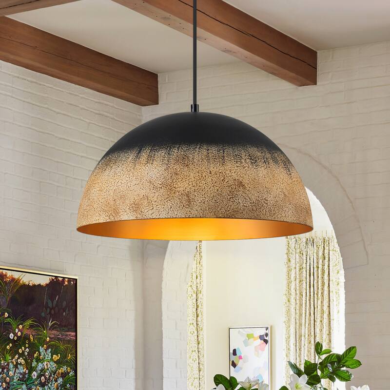 Industrial Black and Sandy Mud Finish Dome Pendant Light Fixtures Kitchen Island - W15.75"