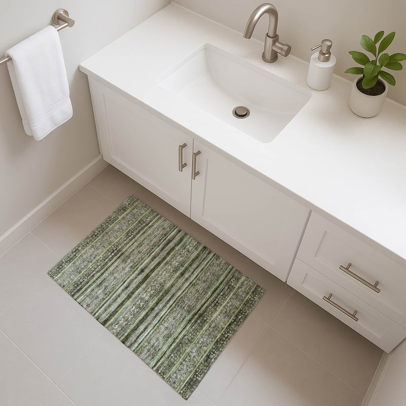Premium Washable Super Soft Boho Stripes Mayfield Rug - Olive - 1'8" x 2'6"