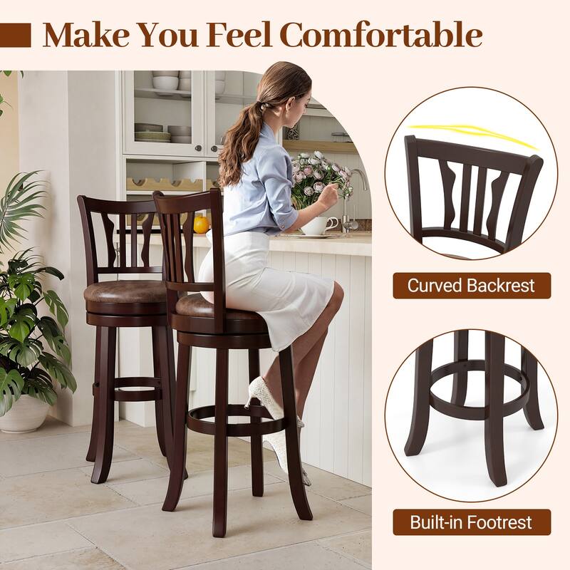 Gymax 30'' Bar Height Swivel Bar Stools Set of 4 w/Back & Faux Leather
