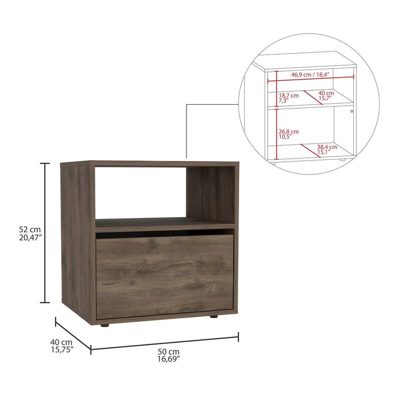 Galanto 20.5" Tall Nightstand with Storage Cabinet and Shelf cubby