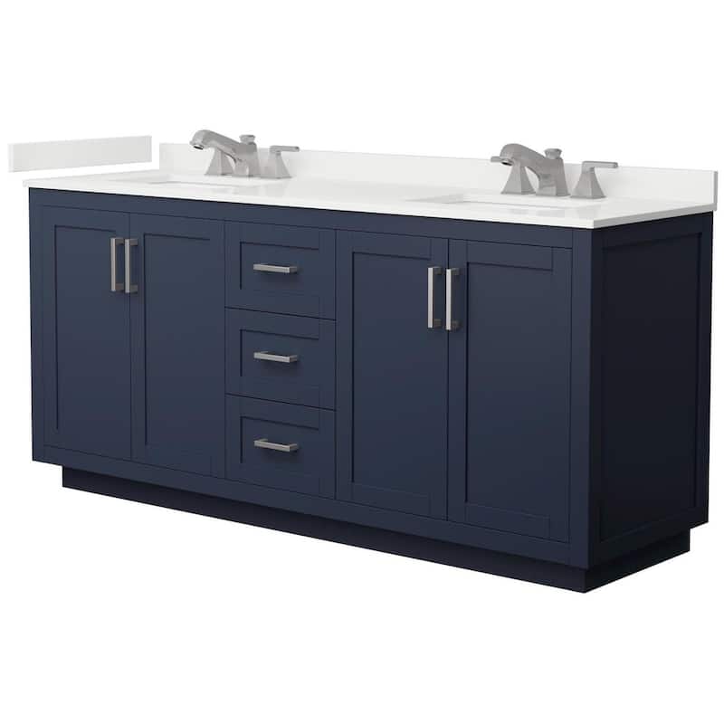 Wyndham Collection WCF292972D-QTZ-US3MXX Miranda 72" Free Standing - Dark Blue / White Quartz Top / Brushed Nickel