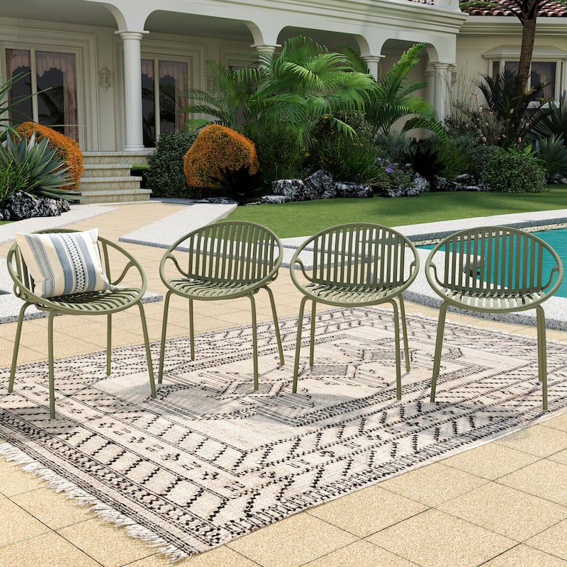 Christopher Knight Home - Lockhart Patio Dining Chair with Metal Legs and Plastic Backrest - Green + 4 Piece