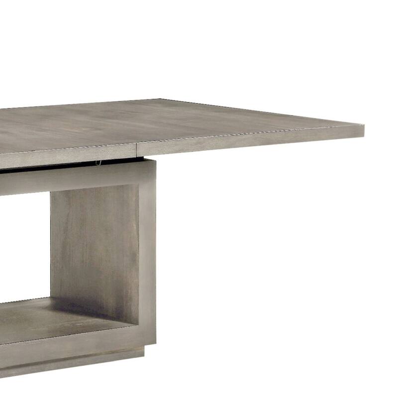 Jose 72-95 Inch Acacia Wood Dining Table, Open Plinth Base, Weathered Gray