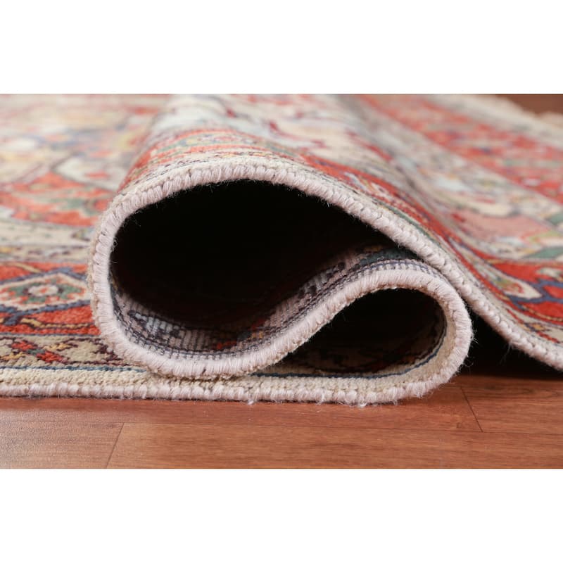 Hand Knotted Oriental 100% Wool Carpet Traditional Medallion Beige & Ivories Heriz (serapi) Area Rug - 12' 0'' X 9' 1''