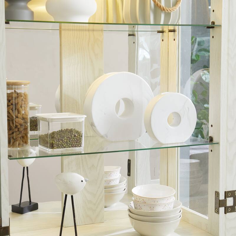 Lighted Curio Display Cabinet, Floor Standing Wooden China Cabinet with Mirrored Back Pane, 4 Glass Doors & Adjustable Shelves