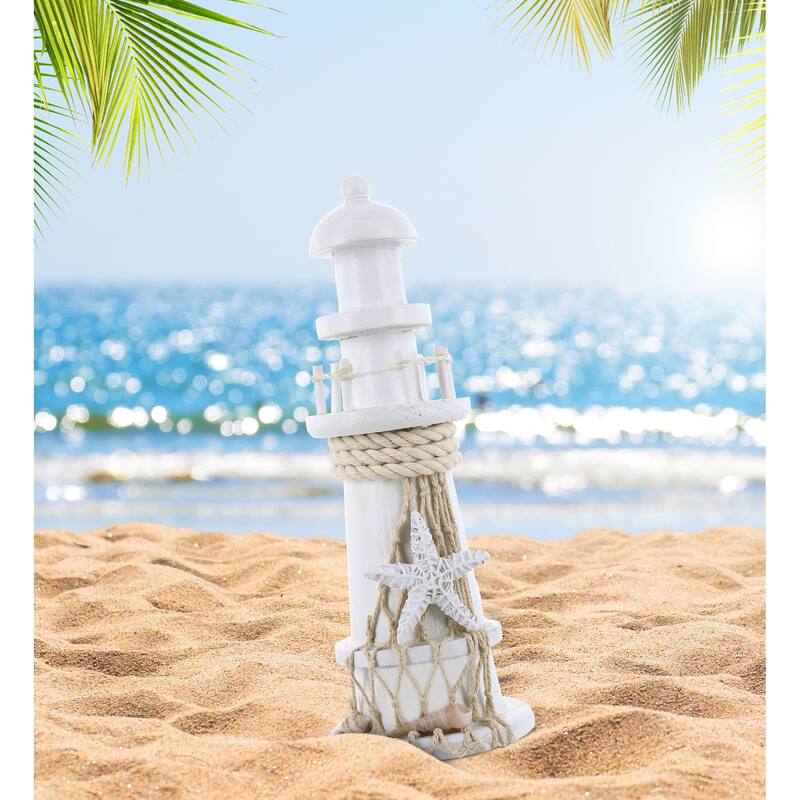CoTa Global White Lighthouse Decor with Starfish - 8.75 Inches - 8.75 Inches