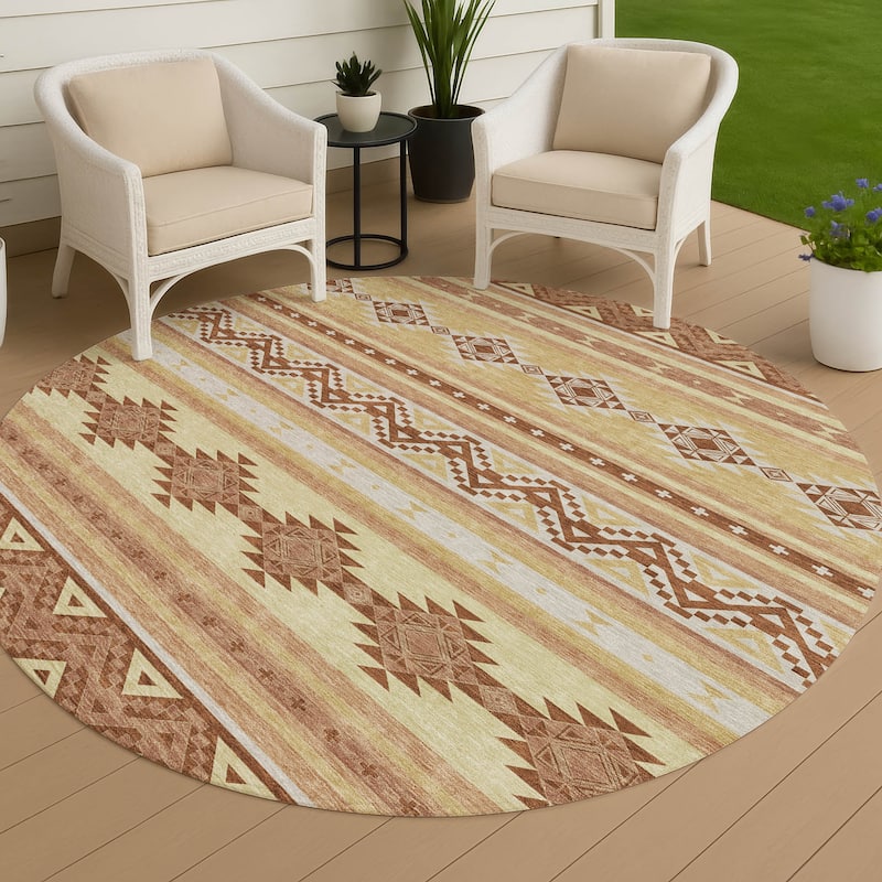 Machine Washable Indoor/ Outdoor Global Heston Chantille Rug - Gold - 8' x 8'