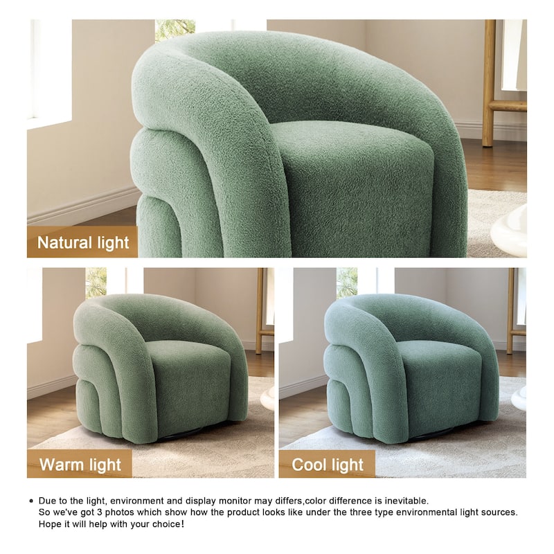 Modern Upholstered Swivel 360 degree Rotation Boucle Barrel Chair