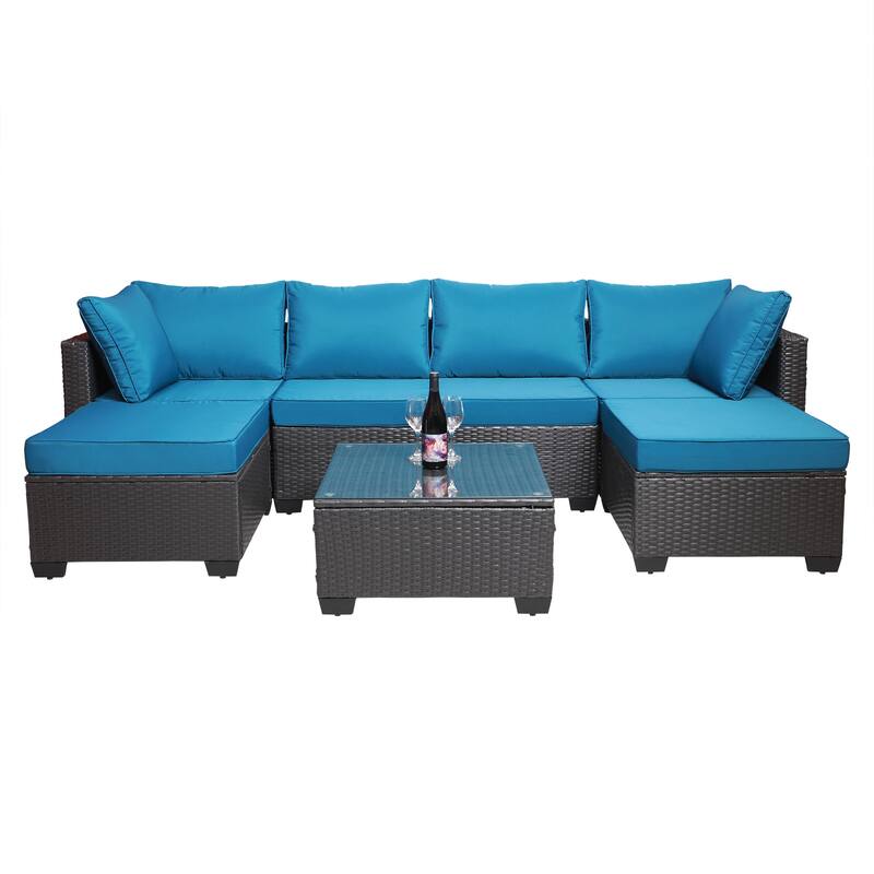 7-Piece PE Rattan Wicker Cushioned Sofa Set