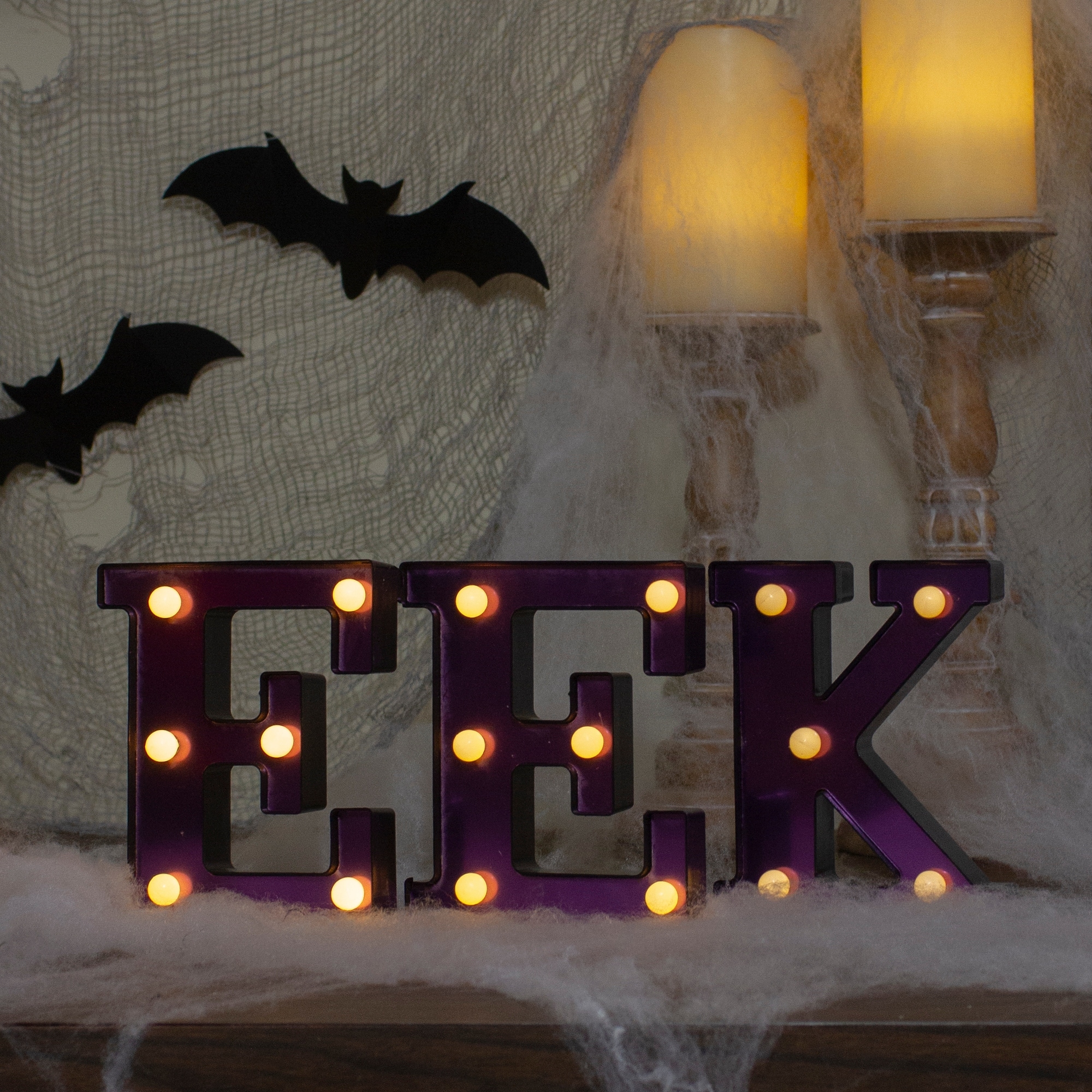 Reflective LED Lighted EEK Halloween Marquee Style Sign - 6.5" - Purple