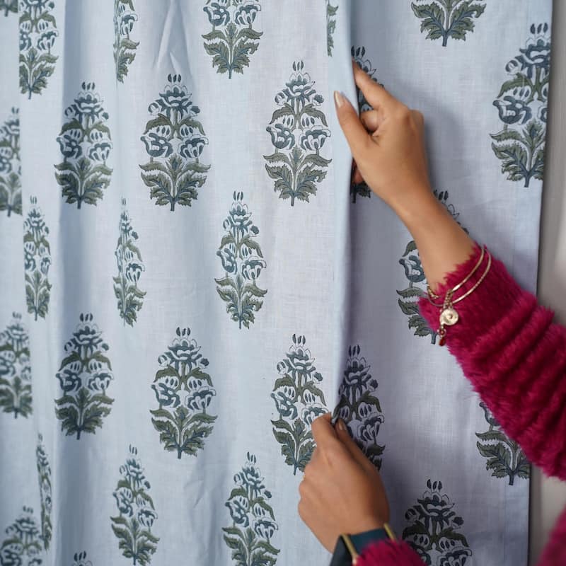 Fabdivine Block Print Curtain or Drape Decorative Home Accent Bed or Living Room