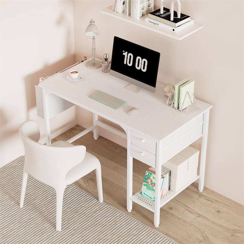 White Small Desk with Drawers