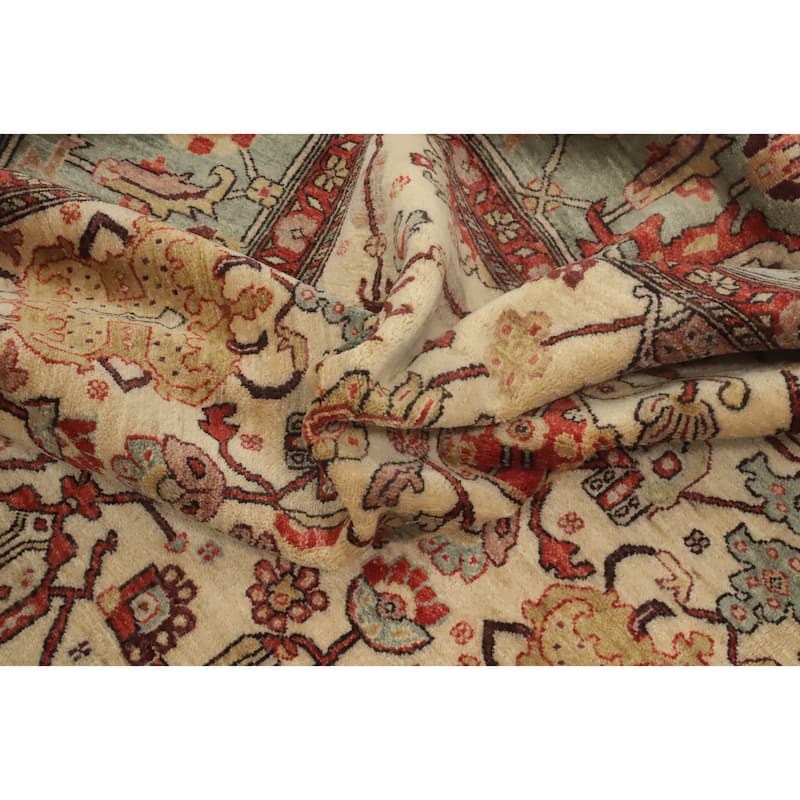 Hand Knotted Traditional Wool Beige Geometric Area Rug - 13' 7'' X 10' 3''