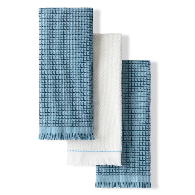 KITCHENAID Gourmet Series Gridlines Kitchen Towels 3-Pack Set, 100% Cotton Absorbent - 18"x28" - Blue Velvet