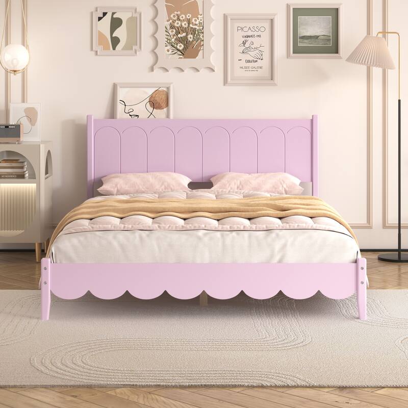Retro Style Platform Bed with Rectangular Headboard
