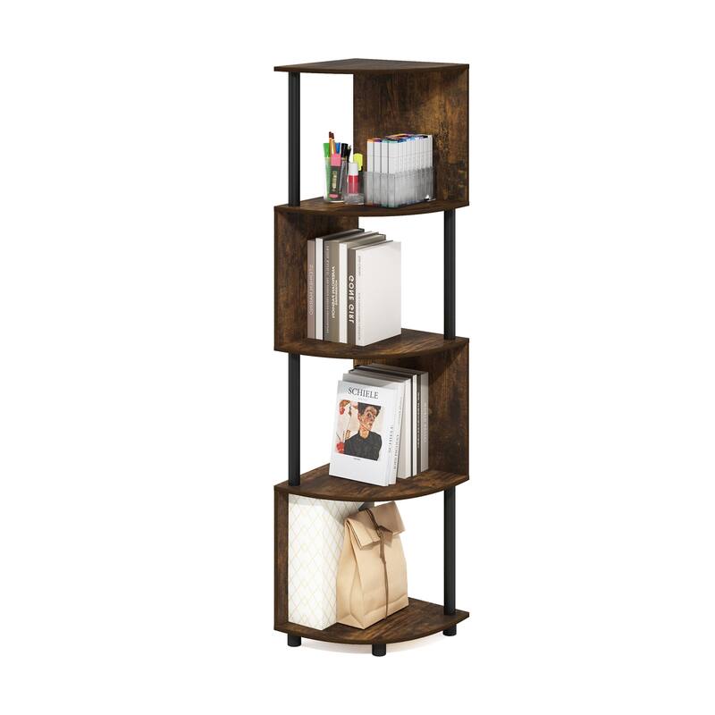 57.72 in. Tall Pine/Black Wood 4-Shelf Bookcase