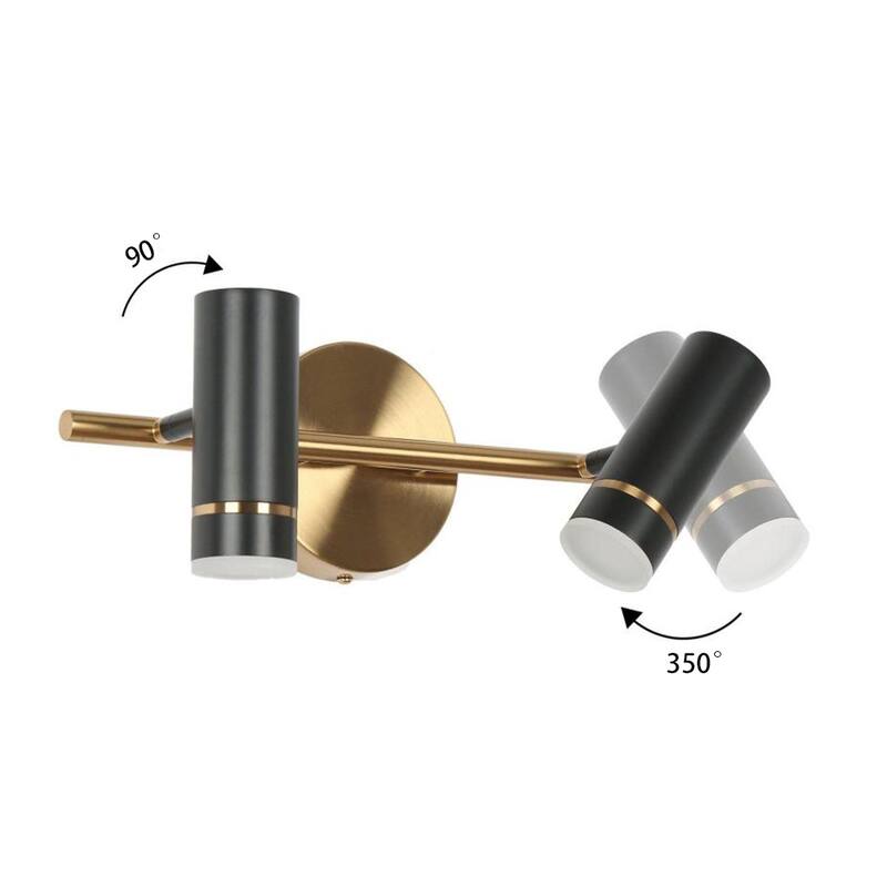 Modern Black Gold 2-Light LED Bathroom Vanity Light with Cylinder Shades - 16" L x 7.5" W x 6.5" H