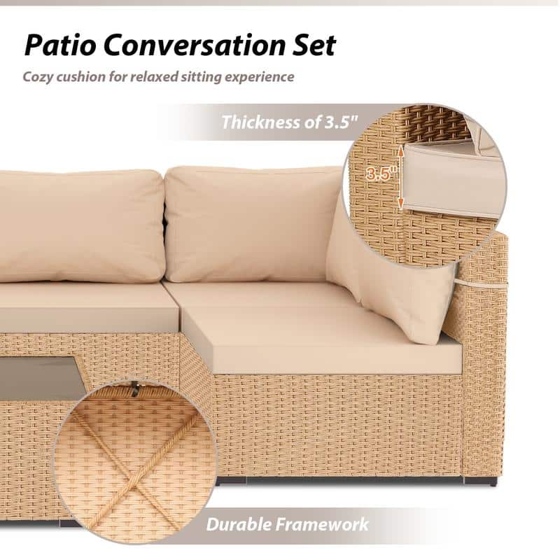 Patio Watcher 7-Piece Patio Yellow Wicker Sectional Seating Group with Cusions and Side Table