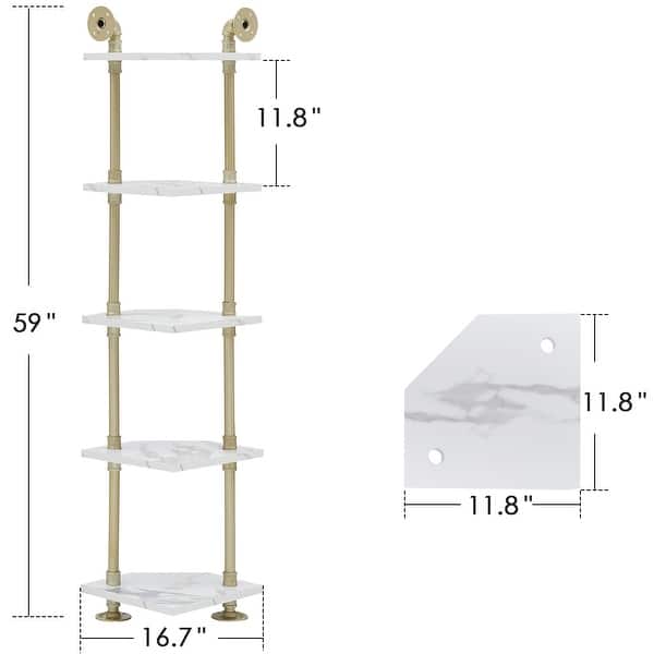 dimension image slide 2 of 3, ivinta Corner Bookshelf with Storage, Wall Mount Pipe Open Shelves for Corner