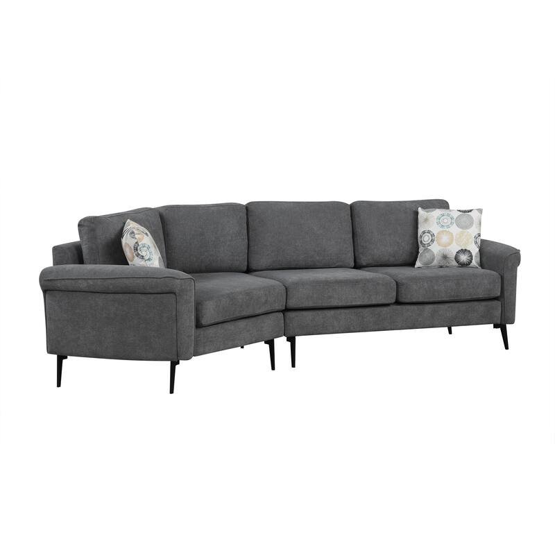 111" Chenille Curved 3-Seater Sofa with Removable Patterned Pillows