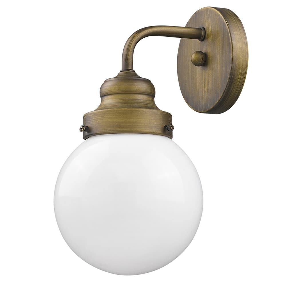 One Light Gold Wall Sconce with Round Glass Shade Hardwired and Dimmable Fixture for Bathroom or Hallway - 11" H x 6" W x 7" D