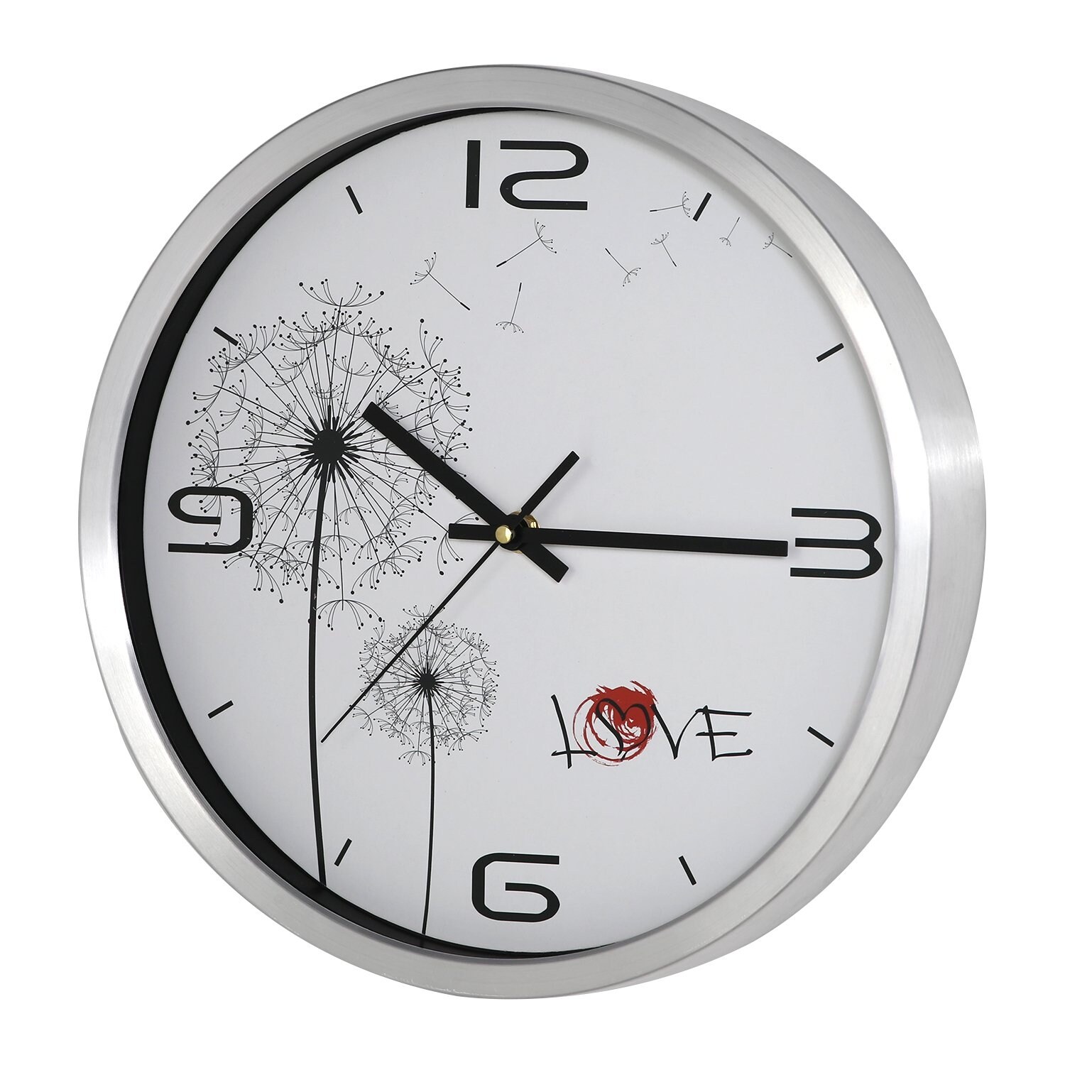 VECELO Silver Round Wall Clock with Stainless Steel Frame