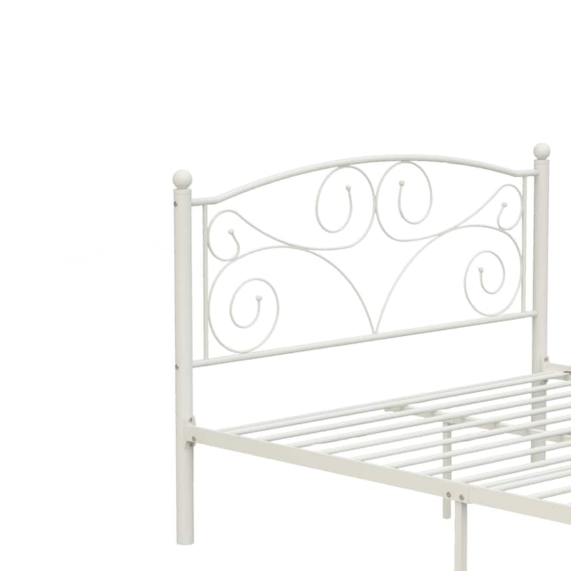 Full Size Metal Platform Bed Frame with Wrought Iron-Art Headboard/Footboard, No Box Spring Required