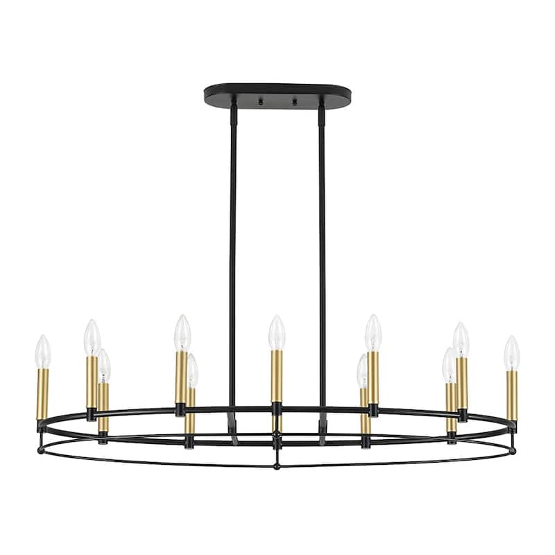 Black Brass 12-Light Large Oval Wheel Candle Style Island Chandelier - 37.5 Inches