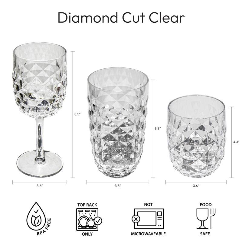 Abode Homewares Diamond Cut Acrylic Wine Glass - 15.6 oz - Set of 6
