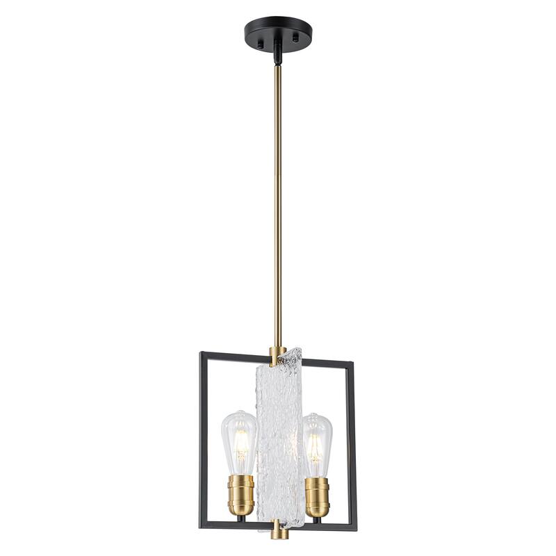 Matte Black & Brushed Gold Geometric Chandelier with Hammered Glass - Dia.11.02-in