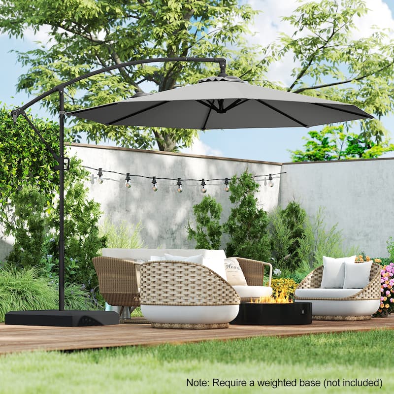 Gymax 10 FT Patio Offset Umbrella w/ X-shaped Base Infinite Tile &