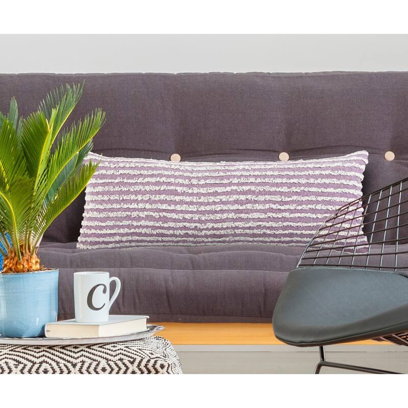 HomeRoots 14" X 36" Purple And Cream 100% Cotton Striped Zippered Pillow