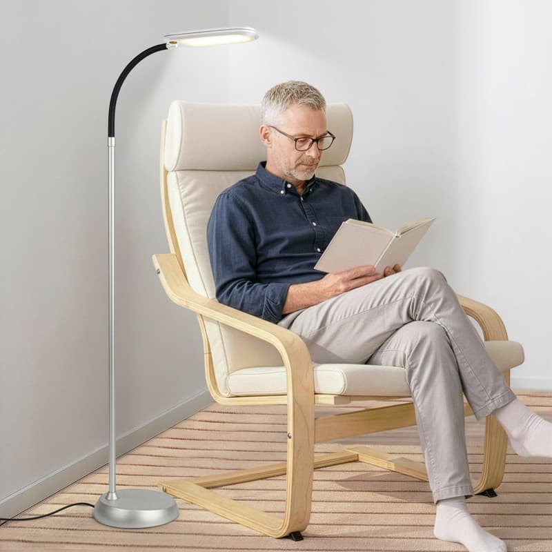 Brightech Litespan Slim 55 in. Platinum Silver Industrial Dimmable and Color Temperature Adjustable LED Floor Lamp