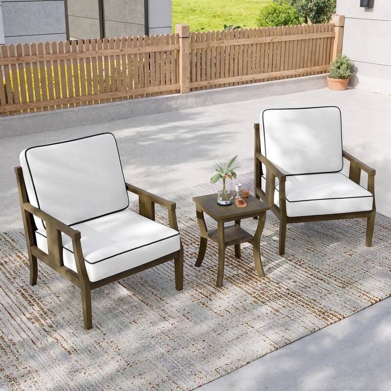 3-Piece Solid Teak Outdoor Patio Furniture Set Armchairs & Storage Table