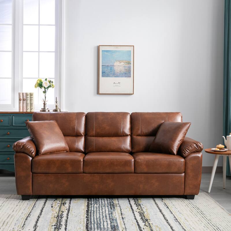 Upholstered Living Room Set, 4 Pieces - Faux Leather Chair, Loveseat, Sofa with Ottoman
