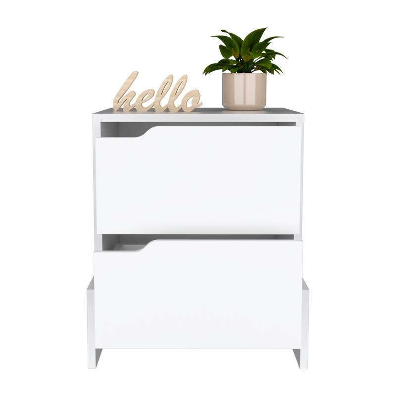 Nightstand with 2 Spacious Drawers, Sleek Design, Durable Manufactured Wood, Compact Size
