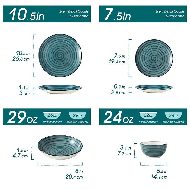 vancasso Bonbon Stoneware Handpainted Spirals Pattern Dinnerware Set