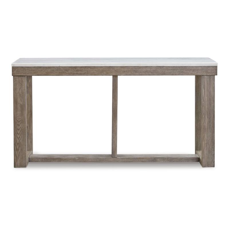Aska Sofa Console Table, Block Profile, Marble Top, 64 Inch Taupe Gray