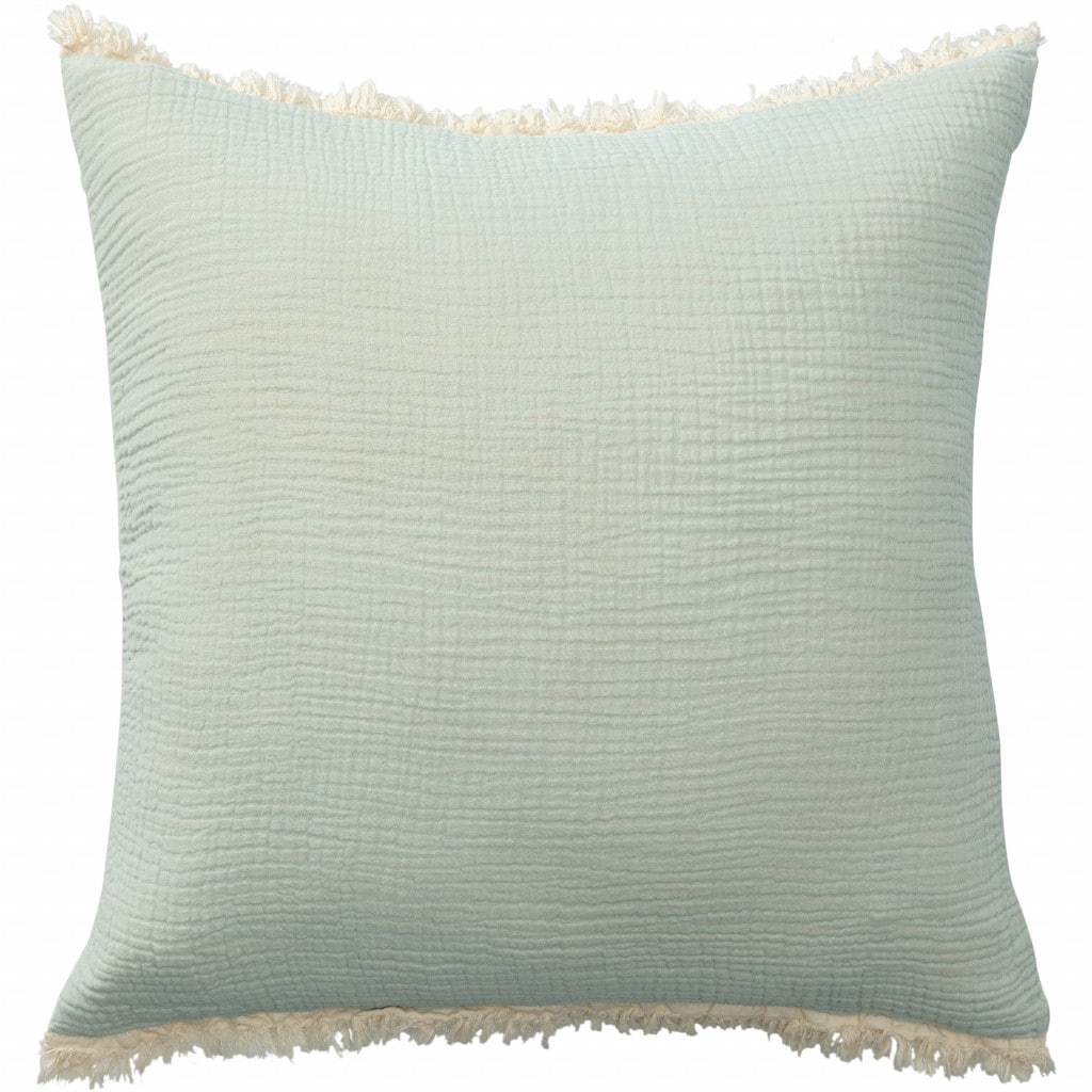 HomeRoots 20" X 20" Aqua Blue And Cream 100% Cotton Zippered Pillow