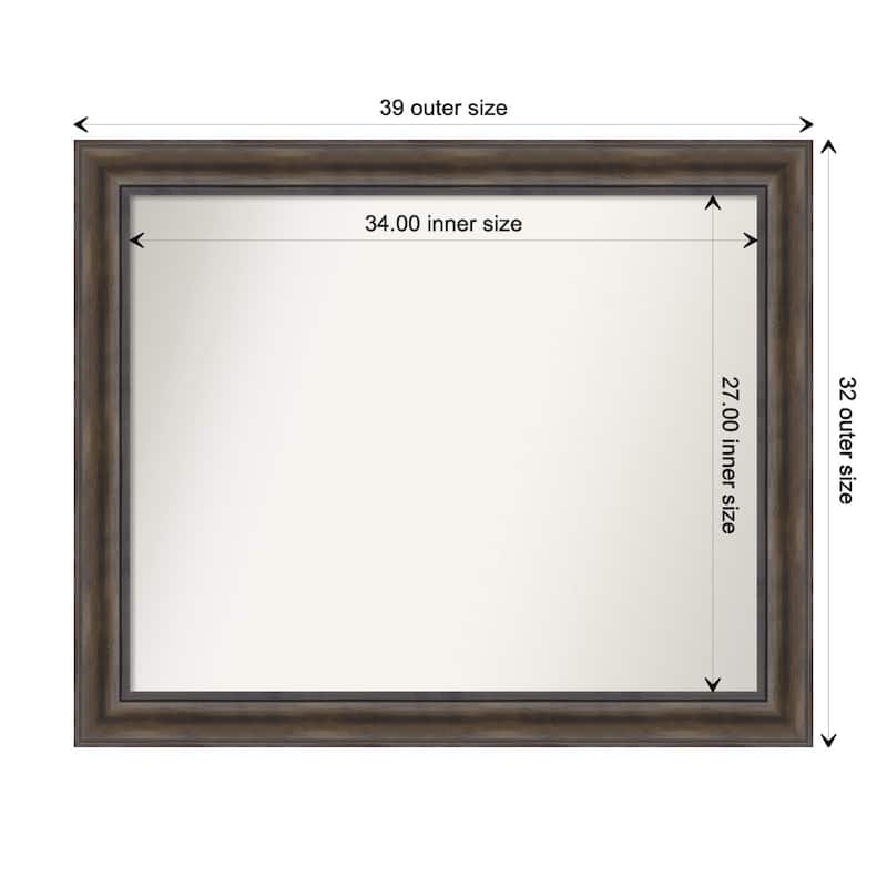 Rustic Pine Brown Framed Non-Beveled Custom Wall Mirror, Bathroom Vanity Mirror - Outer Size: 39.5 x 32.5