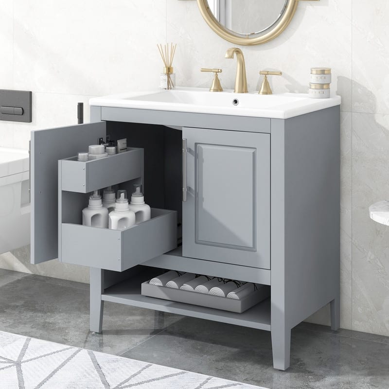 White 30" /36" Solid Wood Bathroom Vanity Cabinet with Sink,Drawer