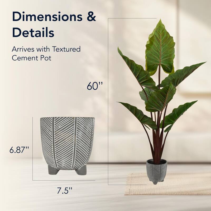 American Art Decor Artificial Rainbow Taro Tree in Cement Pot Faux Plant for Home or Office - 60"
