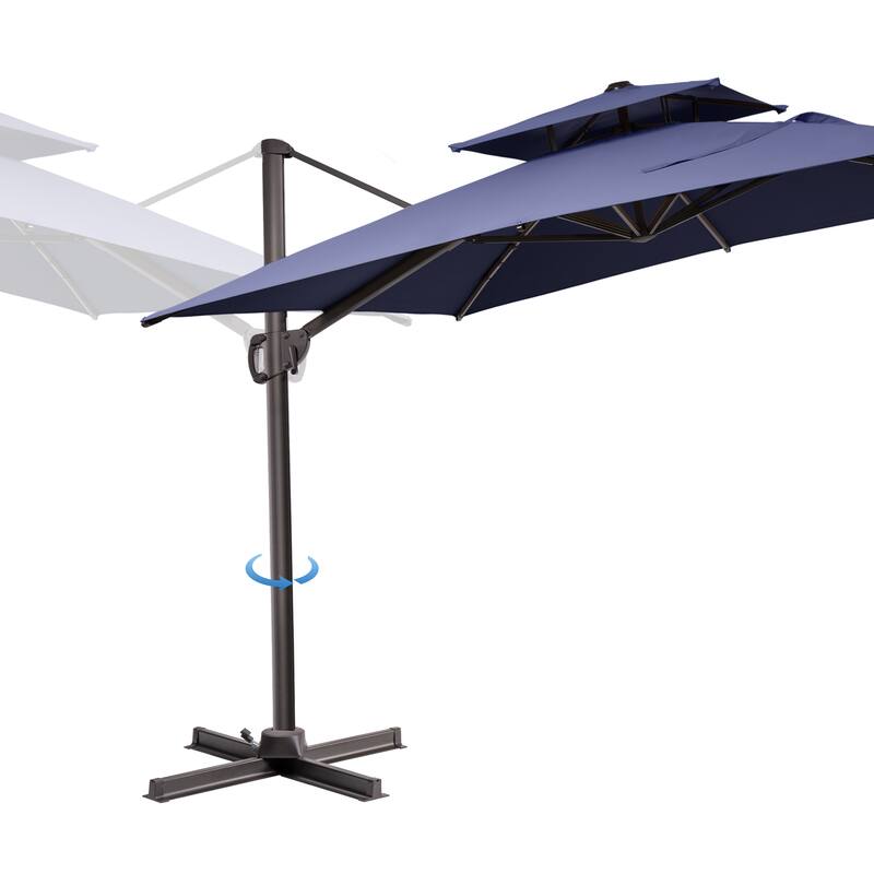 Outdoor 9x11FT Patio Umbrella Cantilever Offset with Dual Top