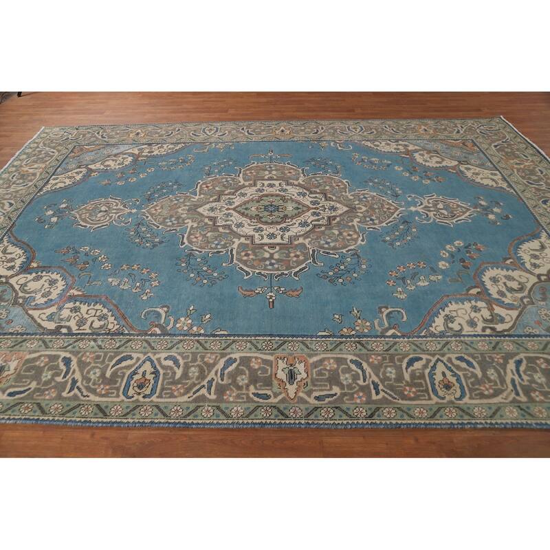 Blue Tabriz Persian Area Rug Handmade Oriental Vintage Wool Carpet - 8'2"x 11'4"