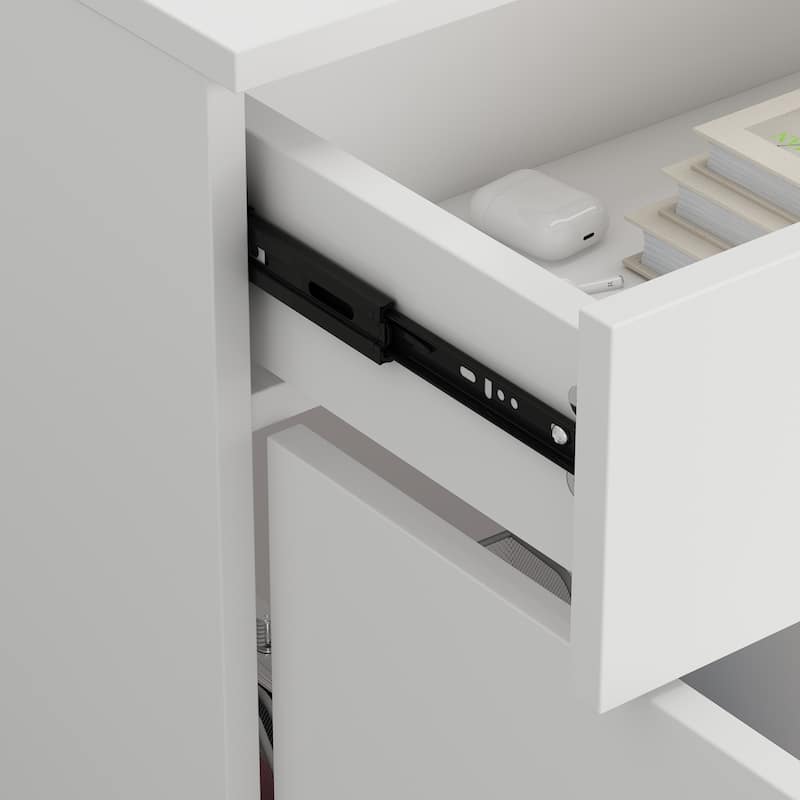 Timechee Reception Desk L-Shaped Counter w/ Lockable Storage, White